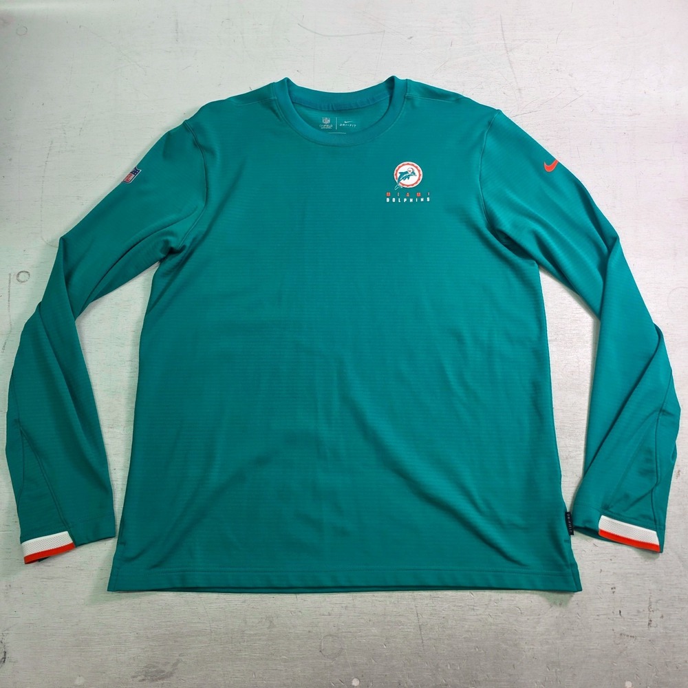 Nike Miami Dolphins Dri-Fit On-Field Long Sleeve Shirt Throwback Logo Aqua L EUC